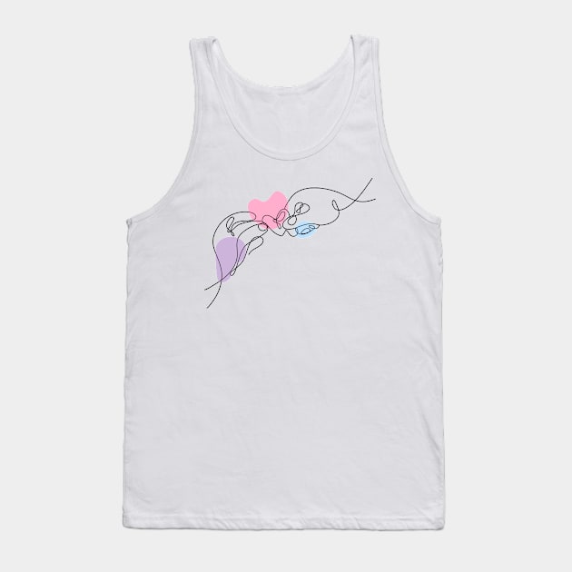 Heart Shaped Hand Draw One Continuous Line art Valentines day Tank Top by Twiri